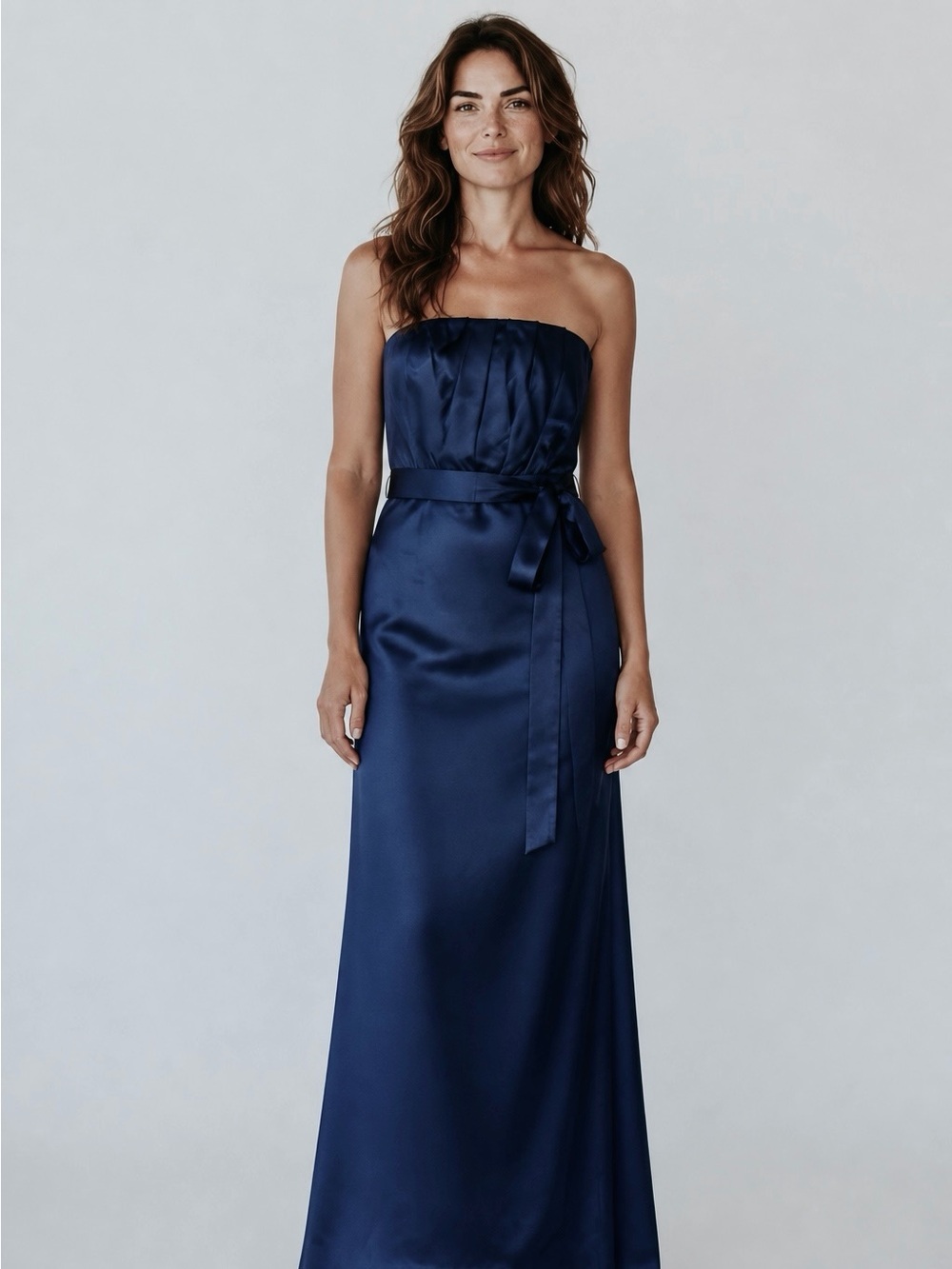 NWOT Vera Wang Lavender Label Navy Satin Strapless Column Evening Gown size 8